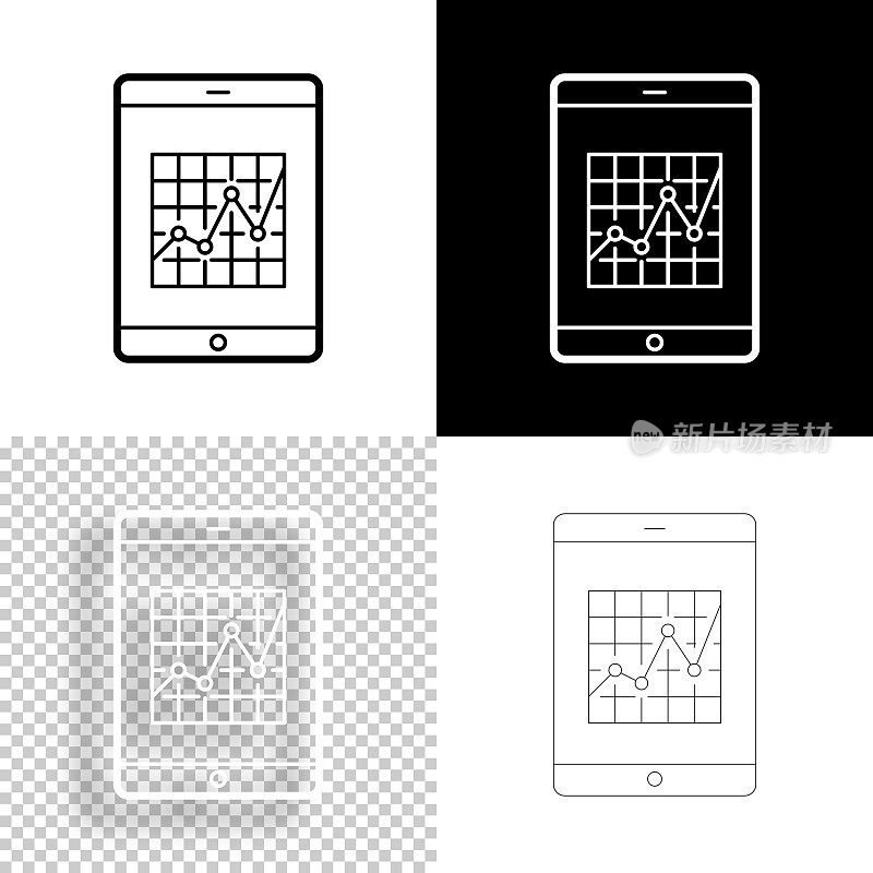 平板电脑与图形。图标设计。空白，白色和黑色背景-线图标