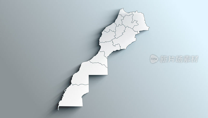 摩洛哥现代彩色地图与阴影区域