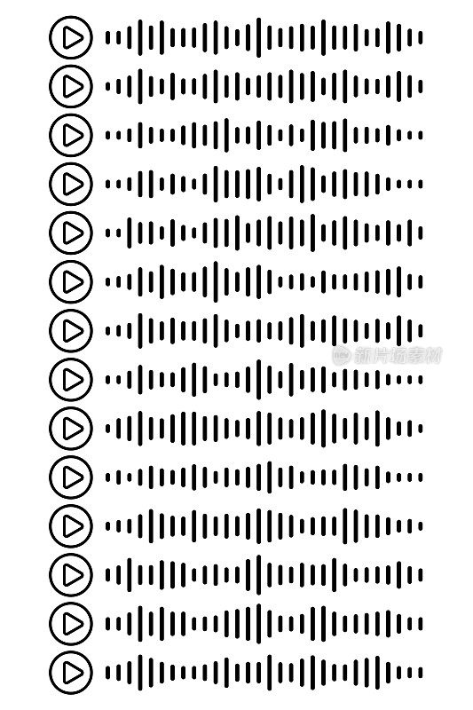 音频波图标声音歌曲播客设置或语音信息的白色隔离背景。语音消息。矢量图