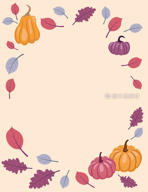 秋天与树叶和南瓜接壤