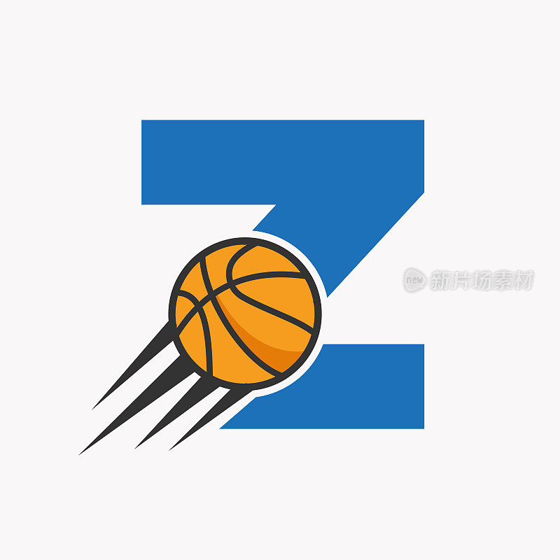 最初的字母Z篮球标志概念与移动的篮球图标。篮球标志符号向量模板