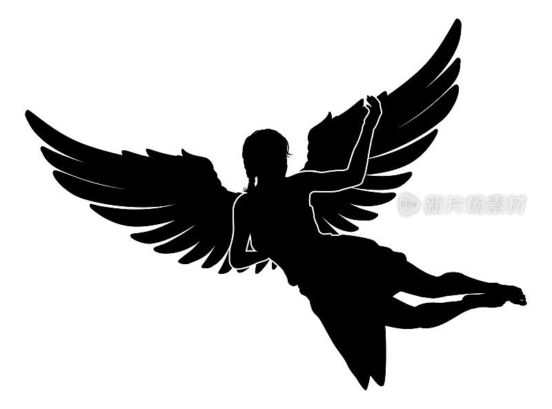 天使女人与翅膀剪影