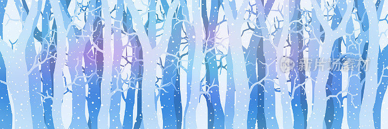 风格化的冬季森林，明亮的节日背景，全景