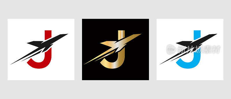 热带旅游标志上的字母J概念。首字母J旅游标志设计模板