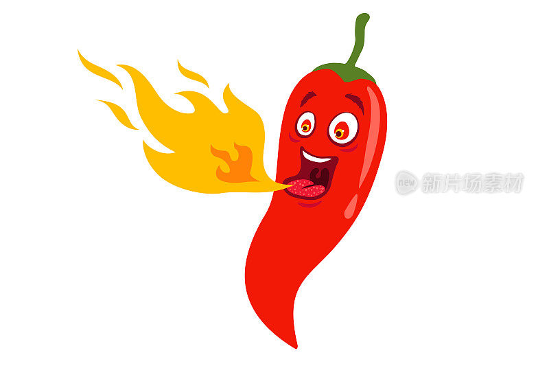矢量插图的辛辣辣椒与火焰。墨西哥菜或泰国菜的卡通红辣椒。