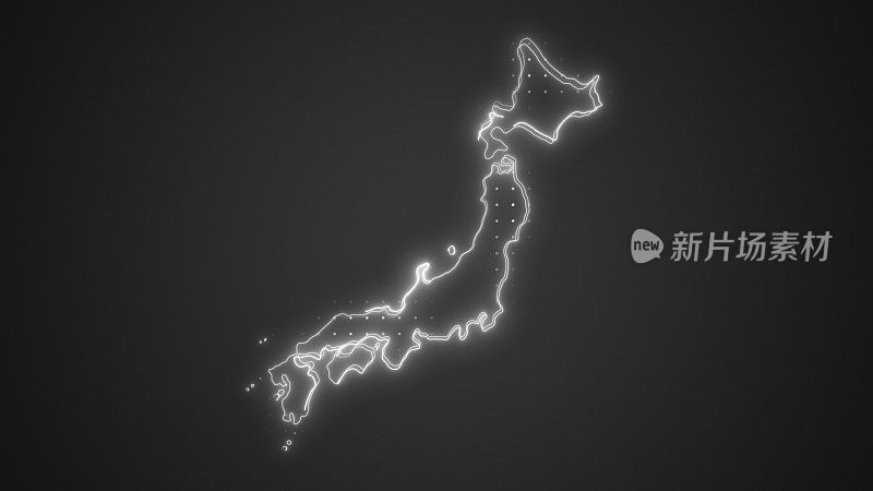 霓虹白色日本地图边界轮廓背景壁纸
