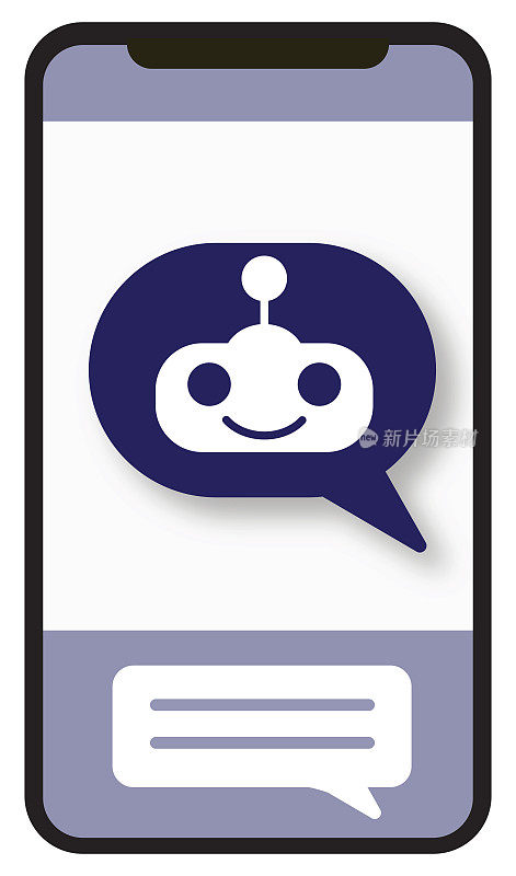 智能手机屏幕上白色背景上的概念图标上的语音气泡中的聊天机器人虚拟助手