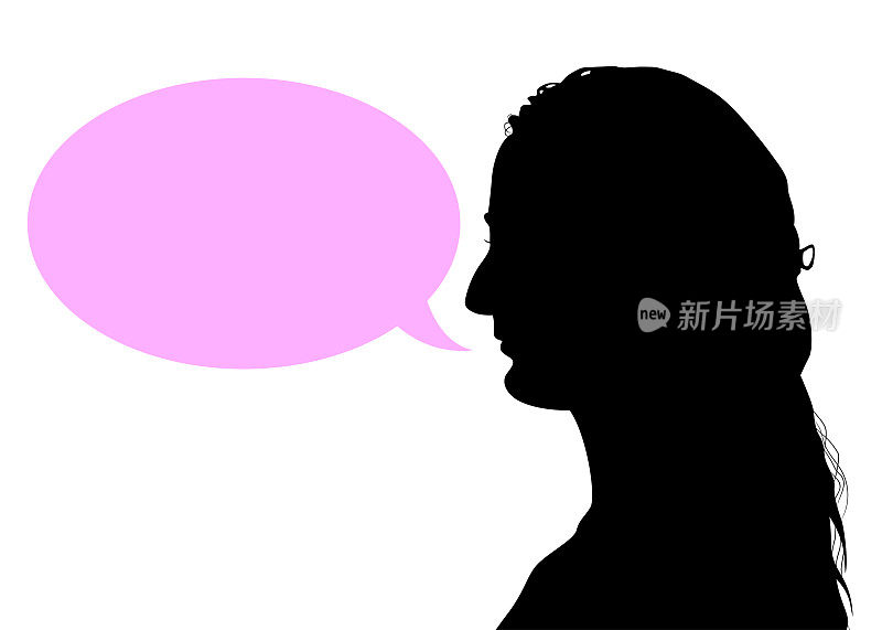 一个说话、讨论、发表意见的女人的剪影肖像……