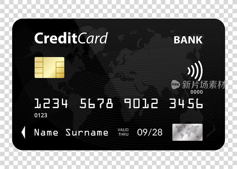 透明背景上的信用卡。