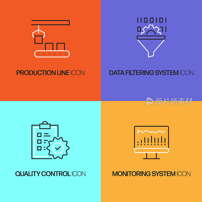 产品管理相关的矢量线图标。轮廓符号集合