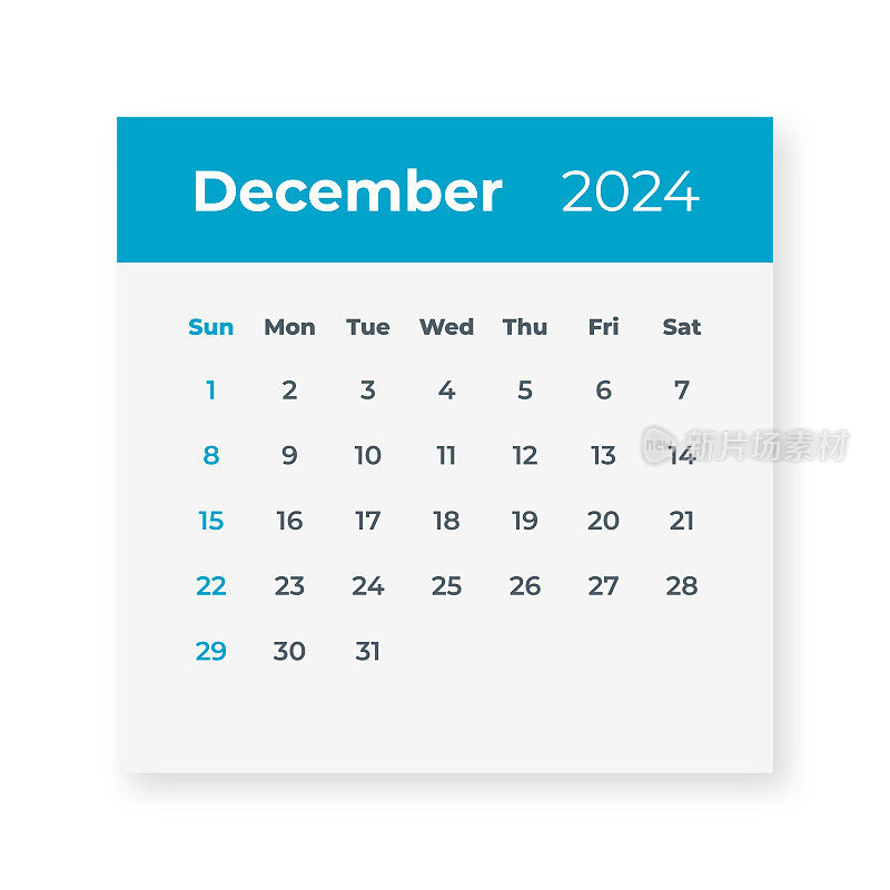 2024年12月――日历叶子。矢量图