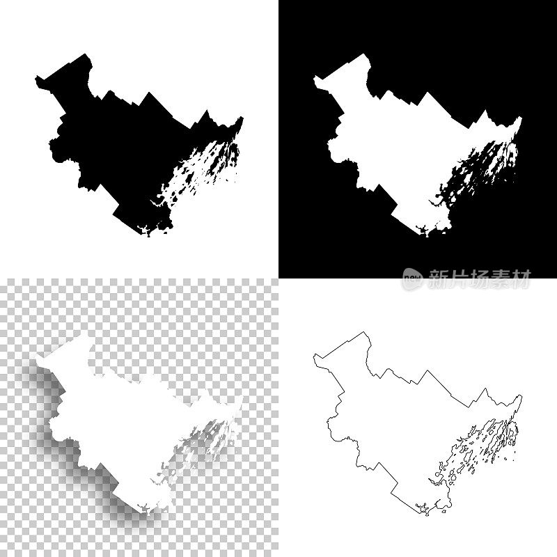 坎伯兰县，缅因州。设计地图。空白，白色和黑色背景