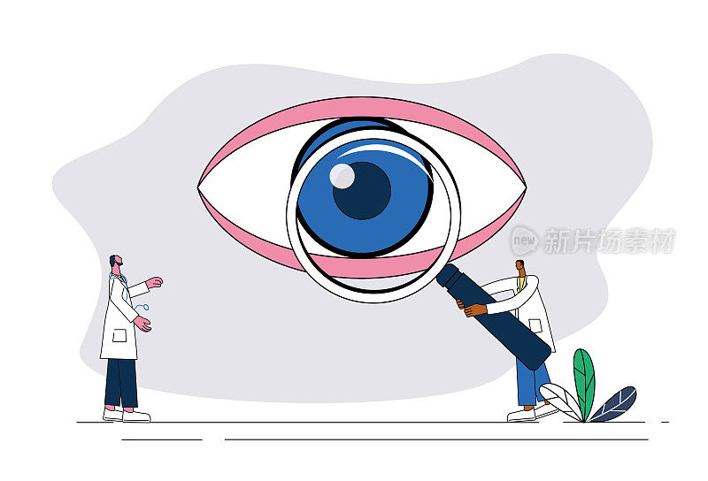两位医生用放大镜检查眼睛。