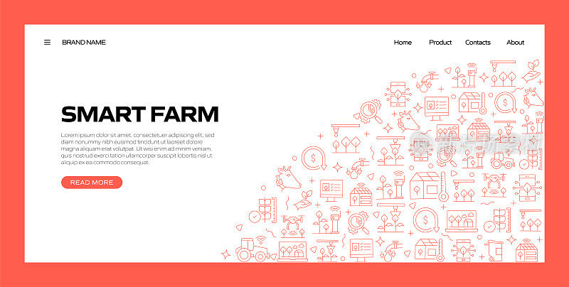 智能农场相关的线条风格横幅设计的网页，标题，小册子，年度报告和书籍封面