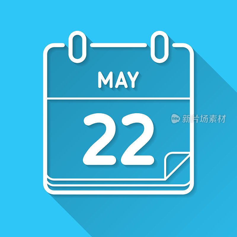 5月22日。蓝色背景上的图标-长阴影平面设计