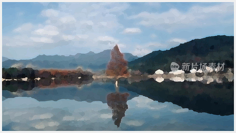 向量艺术绘画风格效果景观格局，摄影效果插图，抽象背景，安徽省黟县，中国