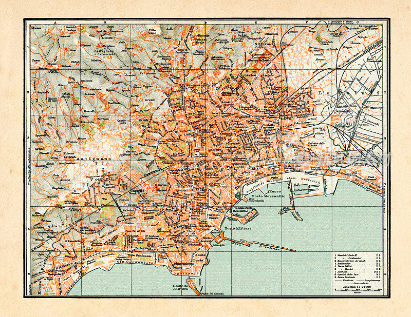 1898年意大利那不勒斯的古董地图