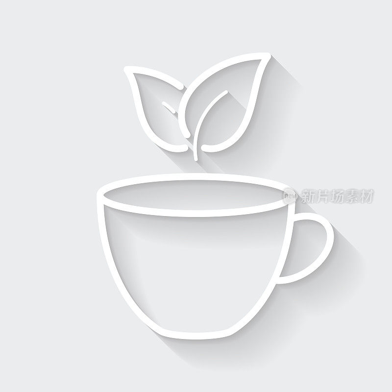 杯子和茶叶。图标与空白背景上的长阴影-平面设计
