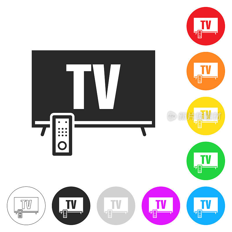 电视。彩色按钮上的图标
