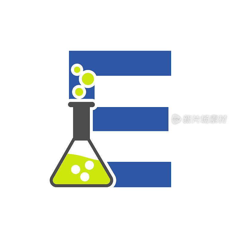 字母E实验室标志概念为科学，保健，医疗，实验室，化学和自然符号