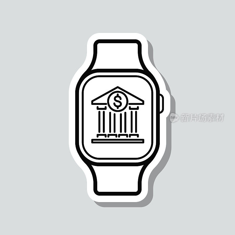 Smartwatch与银行。图标贴纸在灰色背景