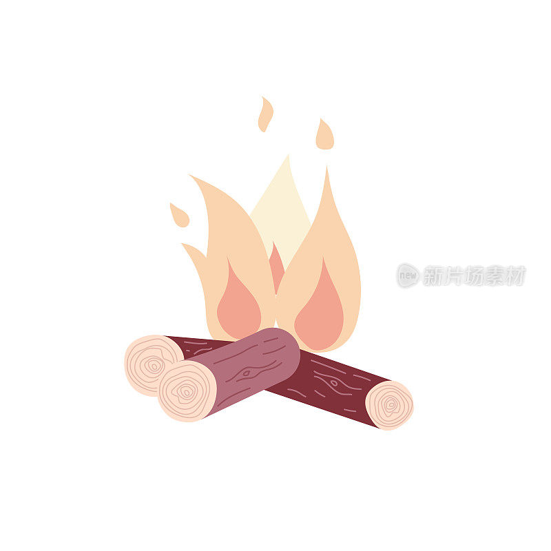 矢量卡通风格的篝火插图。孤立的白色背景。木柴和篝火图标。