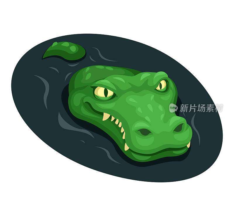 鳄鱼在河里游泳的符号卡通插图矢量