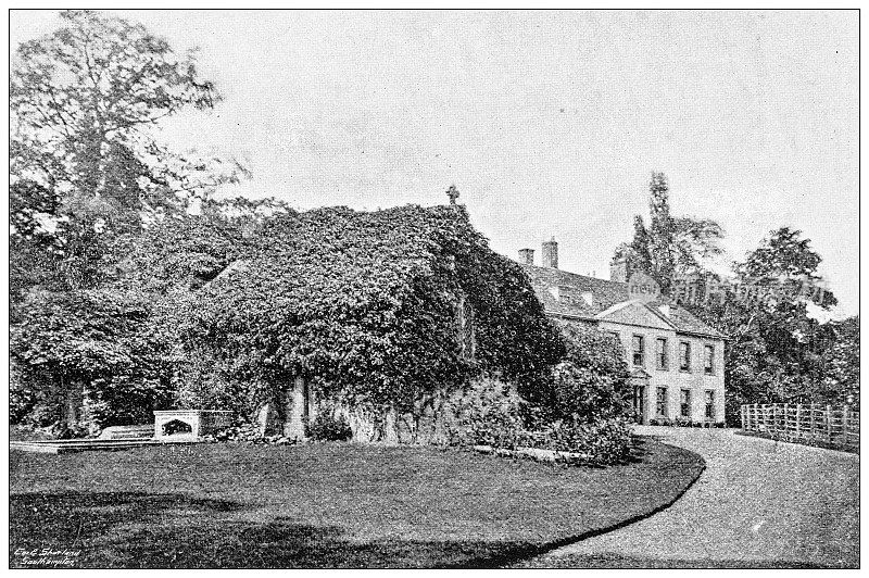 英国多塞特郡的古董照片:舍尔伯尼的房屋和教堂