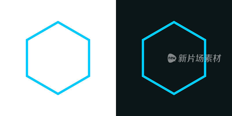六边形。黑色或白色背景上的双色线条图标-可编辑笔触
