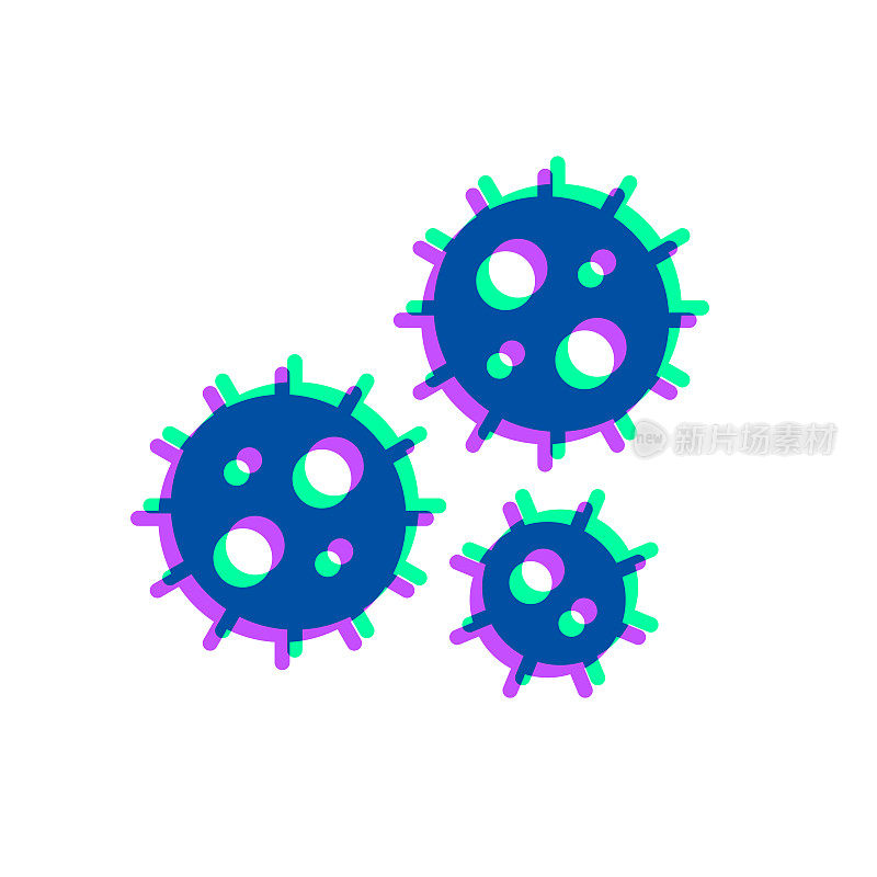 冠状病毒细胞(COVID-19)图标与两种颜色叠加在白色背景上