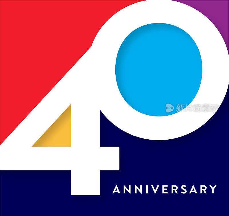 40周年纪念广场标签几何字体设计，色彩鲜艳