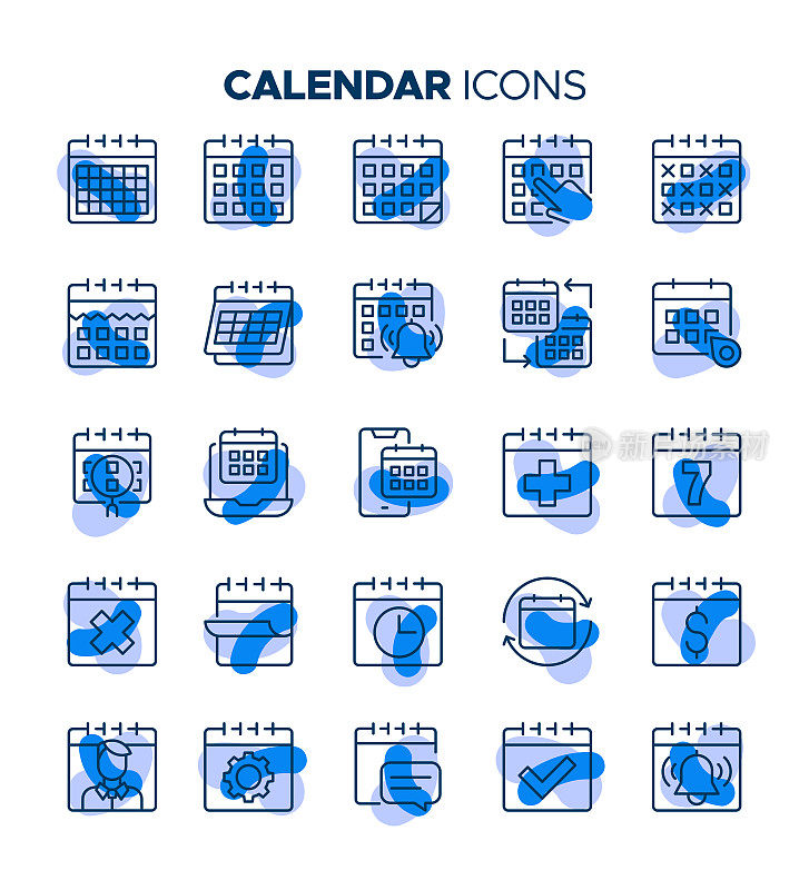 彩色日历图标集-时间，日期，日历日期，方向，时钟，可编辑的笔画，可编辑的颜色，信息标志，地图，事件
