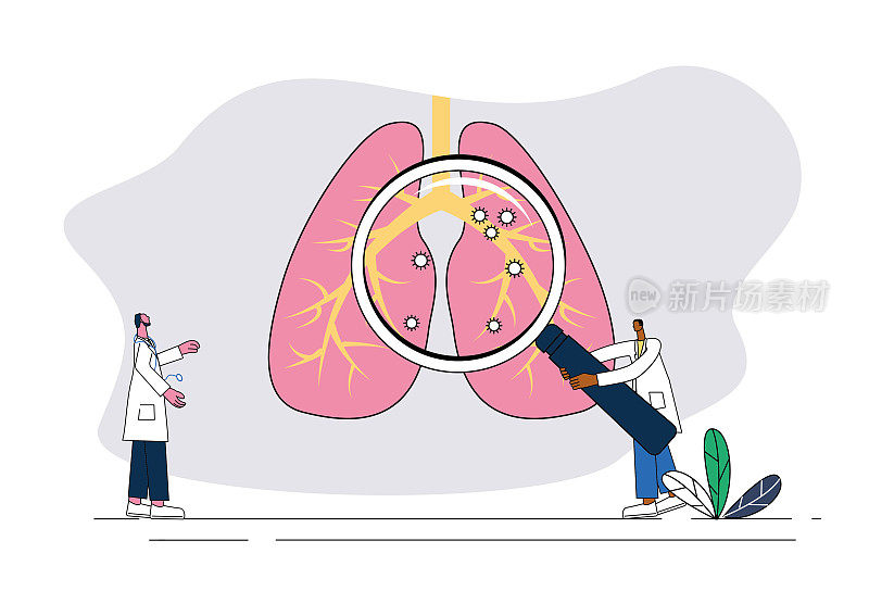 两位医生用放大镜检查肺部。