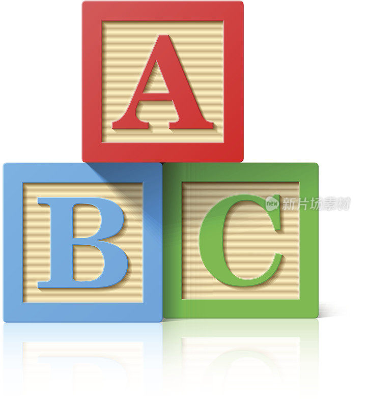 有A,B,C字母的木制字母立方体