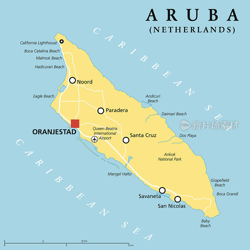 阿鲁巴岛的政治地图