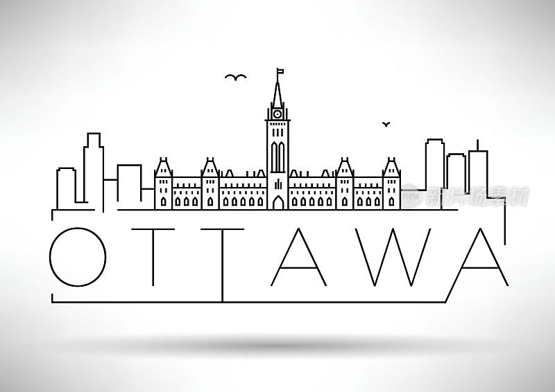简约的渥太华城市线性天际线与排版设计