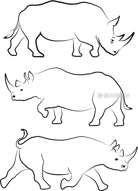 一组三个犀牛线图纸