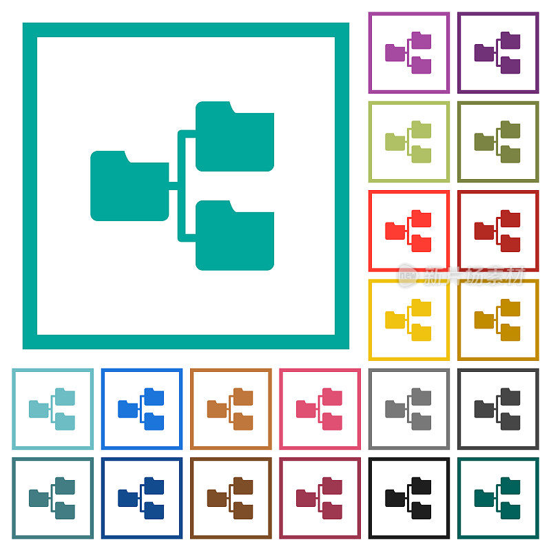 共享文件夹和象限框架的单色图标
