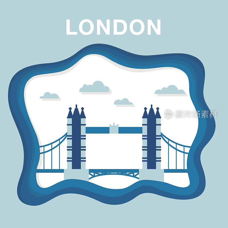 剪纸风格的伦敦塔桥插图。