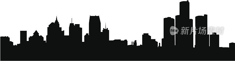 图形黑色的底特律天际线与白色的背景