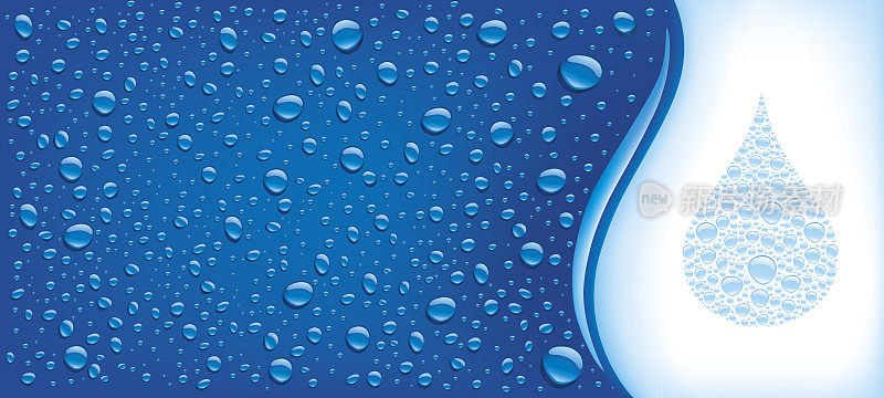 许多水滴在蓝色的背景