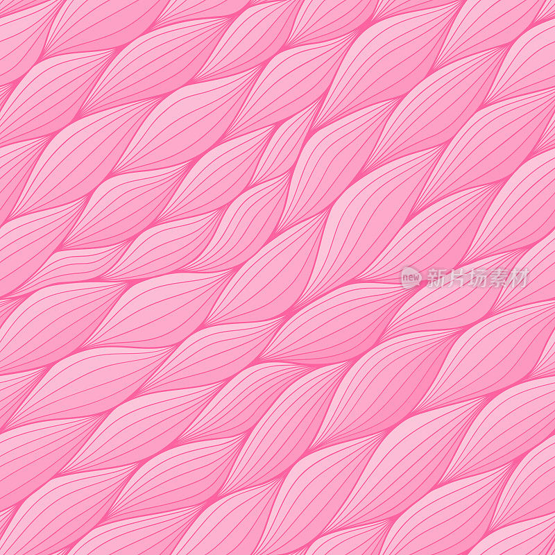 粉红色的向量。无缝的重复模式。波浪手绘。瓷砖背景。
