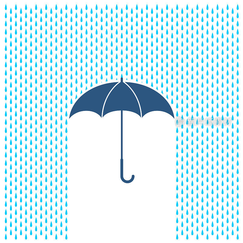 雨伞与雨的插图。39、雨水滴落，雨伞保护。