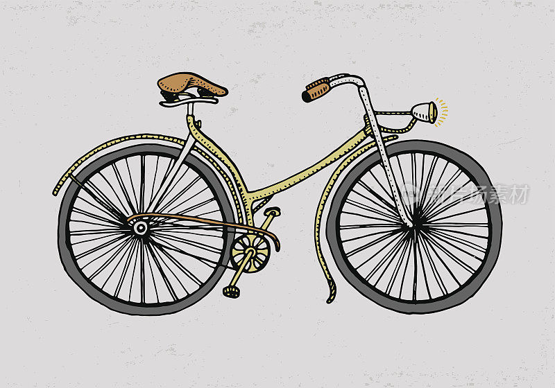 自行车，自行车或自行车。旅行插图。雕刻手绘老素描风格，老式运输