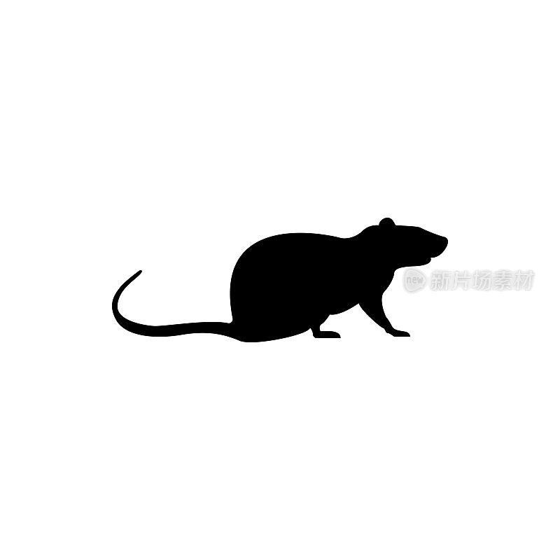 矢量鼠剪影视图侧面的复古图标，标志，徽章，标签模板复古设计元素。在白色背景上隔离