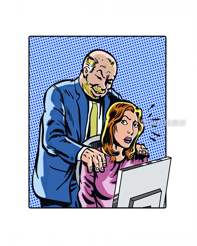 漫画描绘了职场性骚扰经理的手放在肩膀上