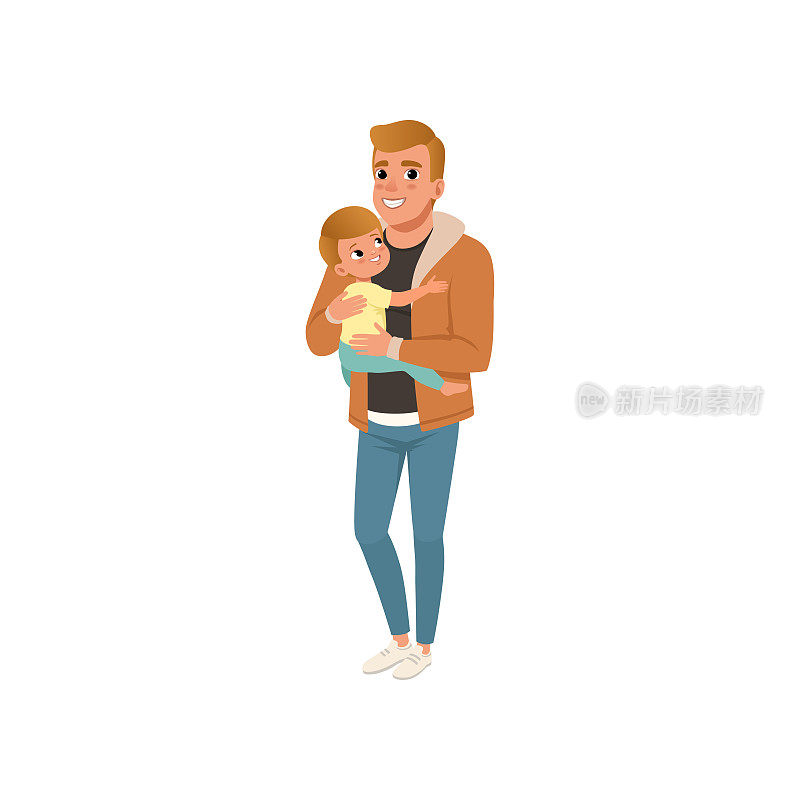 父亲抱着孩子的手和拥抱，快乐的父亲和他的女儿向量插画
