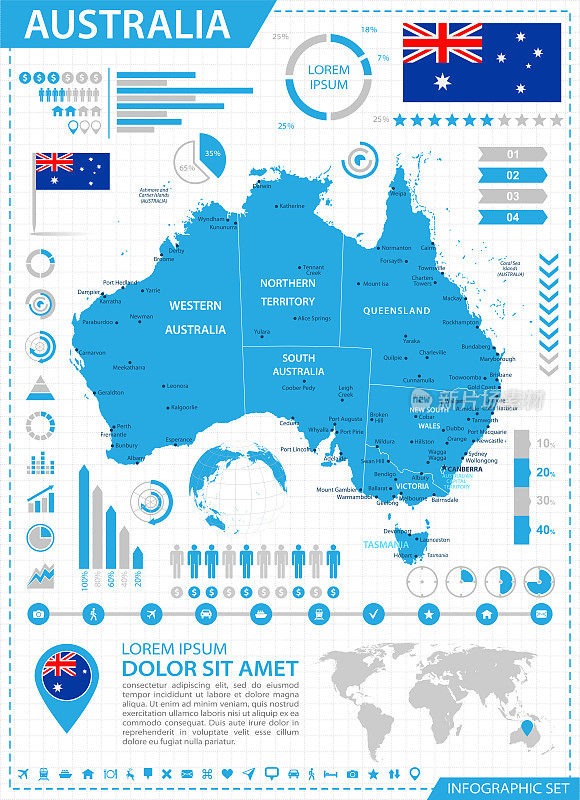 澳大利亚地图-信息图向量