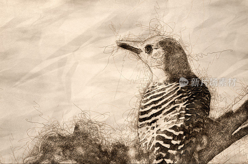 一个红腹啄木鸟的素描近距离