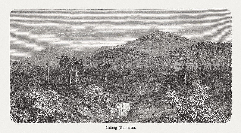 西苏门答腊岛的成层火山塔朗山，木刻，1893年出版
